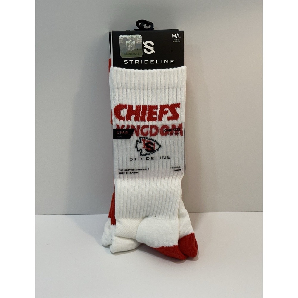 Strideline KC 2 Pk M/L NFL CHIEFS KINGDOM Kansas City Socks Red White NEW